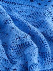 Bright Blue 100% Cotton Short Sleeve Crochet Crew Neck T-Shirt - Image 6 of 6