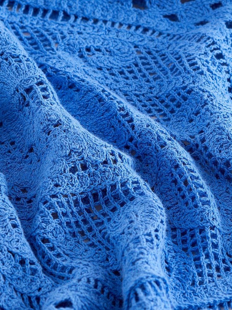 Bright Blue 100% Cotton Short Sleeve Crochet Crew Neck T-Shirt - Image 6 of 6