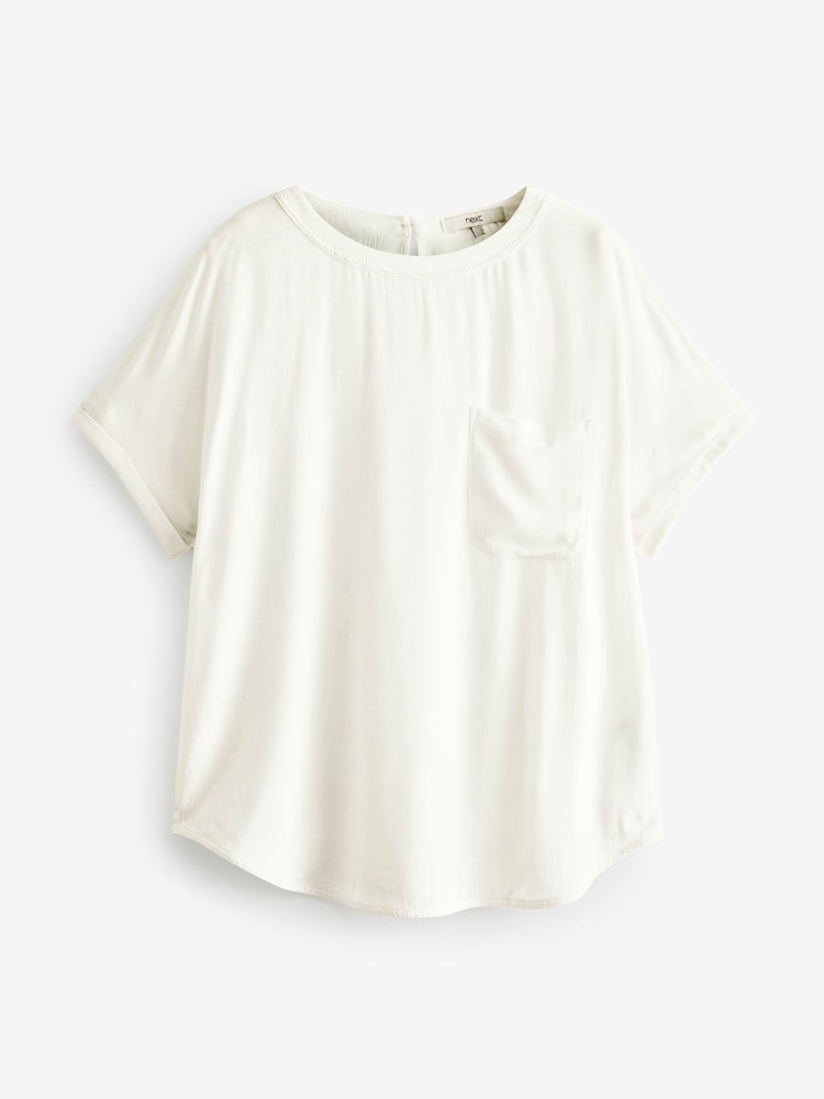 Crème écru - T-shirt Manche courte à ourlet incurvé - Image 1 of 4