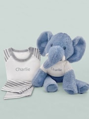 Babyblooms Blue Personalised Elephant Soft Toy with Stripe Pyjamas - Image 1 of 4