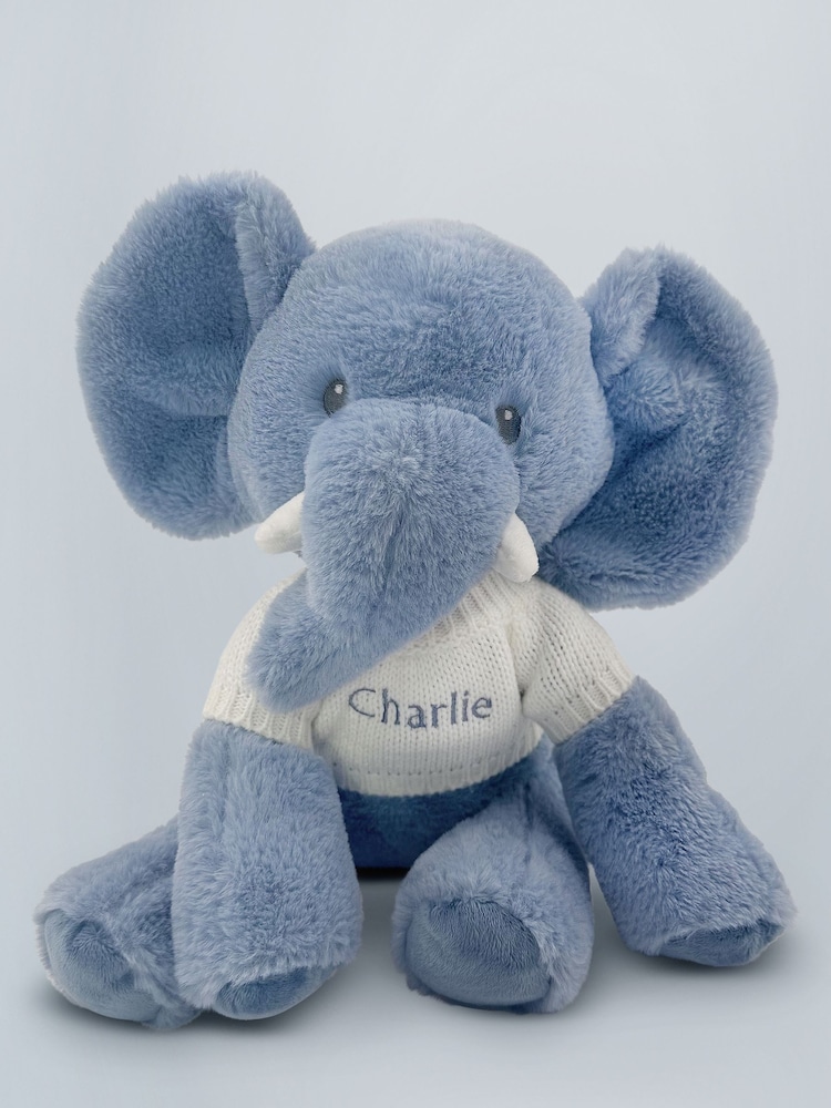 Babyblooms Blue Personalised Elephant Soft Toy with Stripe Pyjamas - Image 2 of 4
