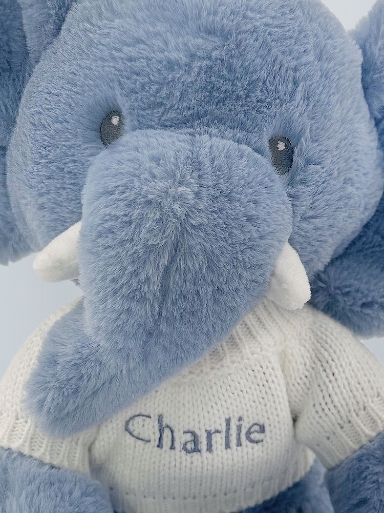 Babyblooms Blue Personalised Elephant Soft Toy with Stripe Pyjamas - Image 3 of 4