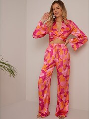 Chi Chi London Pink Abstract Print Tie Waist Trousers - Image 3 of 4