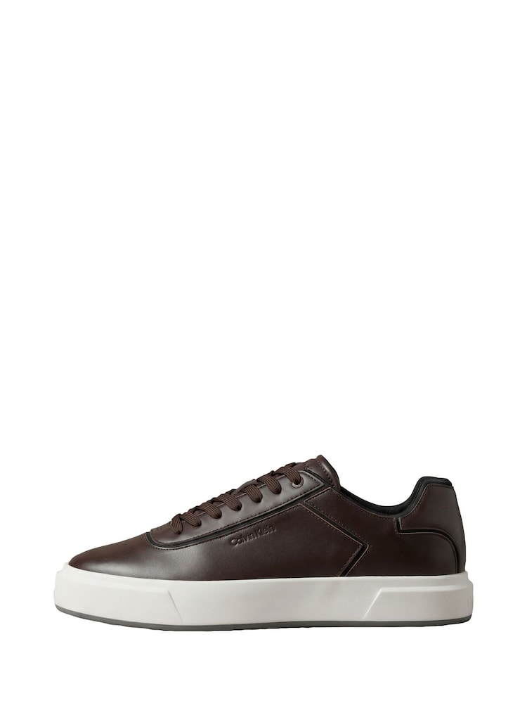 Calvin Klein Brown Leather Signature Trainers - Image 2 of 6 Calvin Klein Brown Leather Signature Trainers - Image 2 of 6