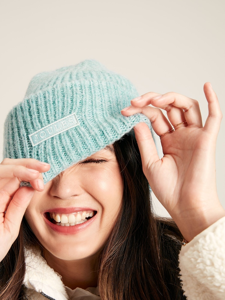 Joules Eloise Blue Oversized Knitted Beanie Hat - Image 2 of 6