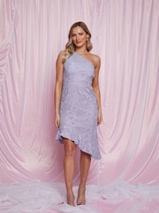 Chi Chi London Blue One Shoulder Frill Hem Lace Midi Dress - Image 1 of 5
