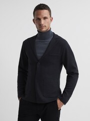 Reiss Charcoal Melange Holt Single Breasted Knitted Blazer - Image 1 of 7