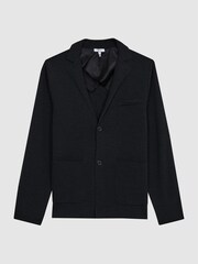 Reiss Charcoal Melange Holt Single Breasted Knitted Blazer - Image 2 of 7