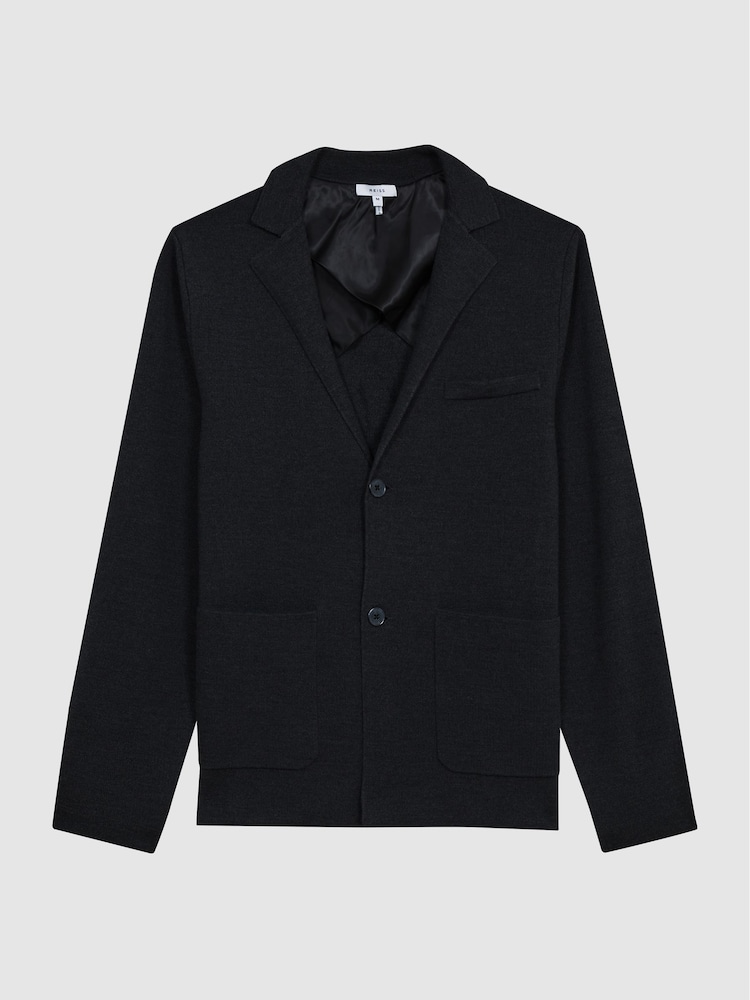 Reiss Charcoal Melange Holt Single Breasted Knitted Blazer - Image 2 of 7