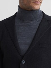 Reiss Charcoal Melange Holt Single Breasted Knitted Blazer - Image 4 of 7