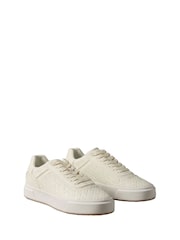 Calvin Klein Cream Embossed Emblem Logo Trainers - Image 3 of 6