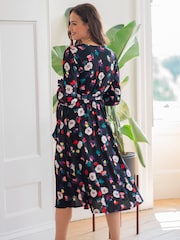 Seraphine Woven Black Wrap Dress With Blouson Sleeve - Image 2 of 6