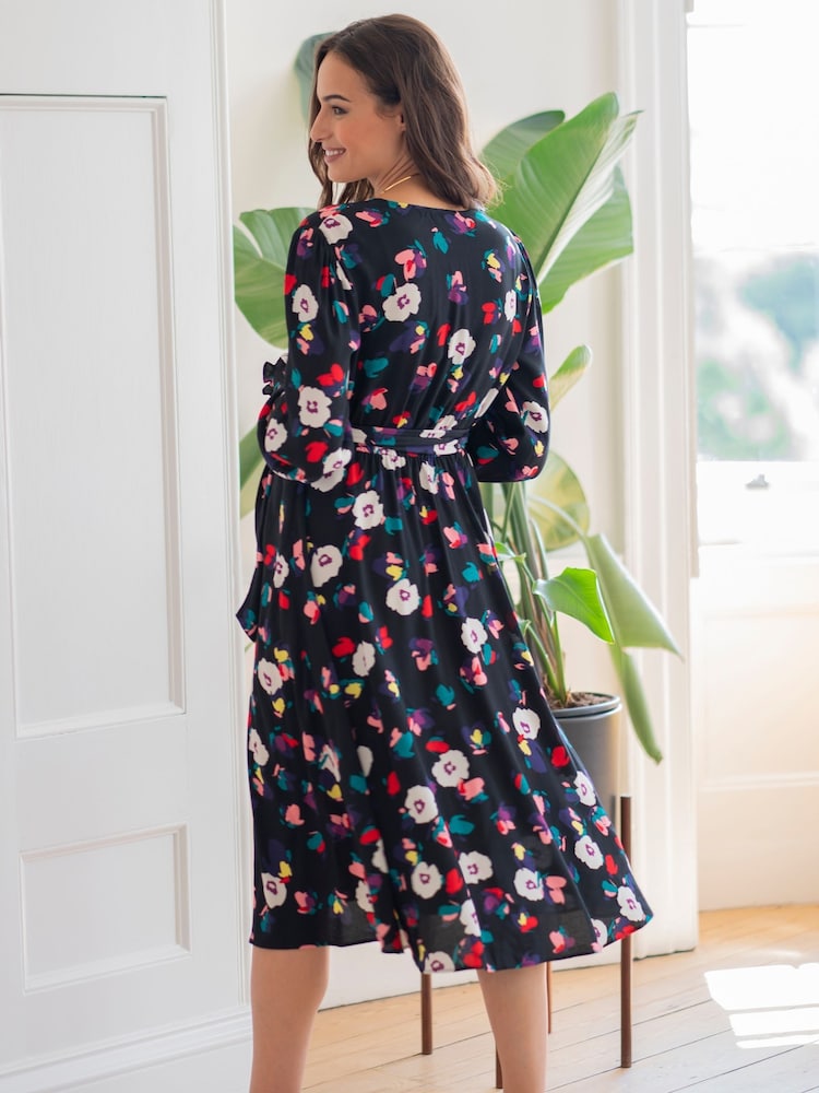 Seraphine Woven Black Wrap Dress With Blouson Sleeve - Image 2 of 6