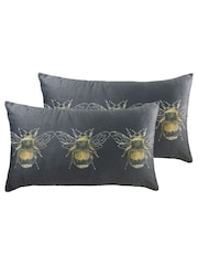Evans Lichfield 2 Pack Grey Gold Bee Velvet Filled Cushions - Image 1 of 4