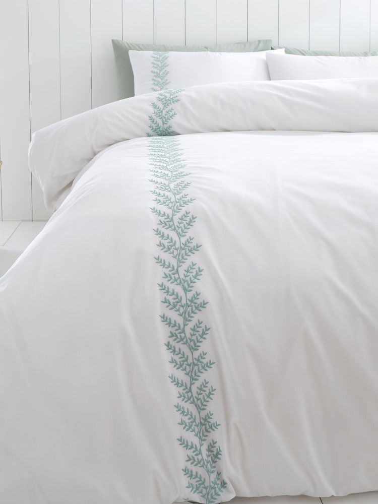 Bianca Embroidery Leaf 100% Cotton Duvet Cover Set - Image 3 of 4