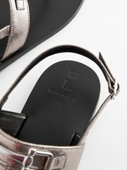 Pewter Extra Wide Fit Leather Toe Post Flat Sandals with Metal Detail - Image 4 of 5