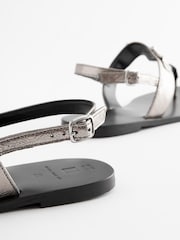 Pewter Extra Wide Fit Leather Toe Post Flat Sandals with Metal Detail - Image 5 of 5