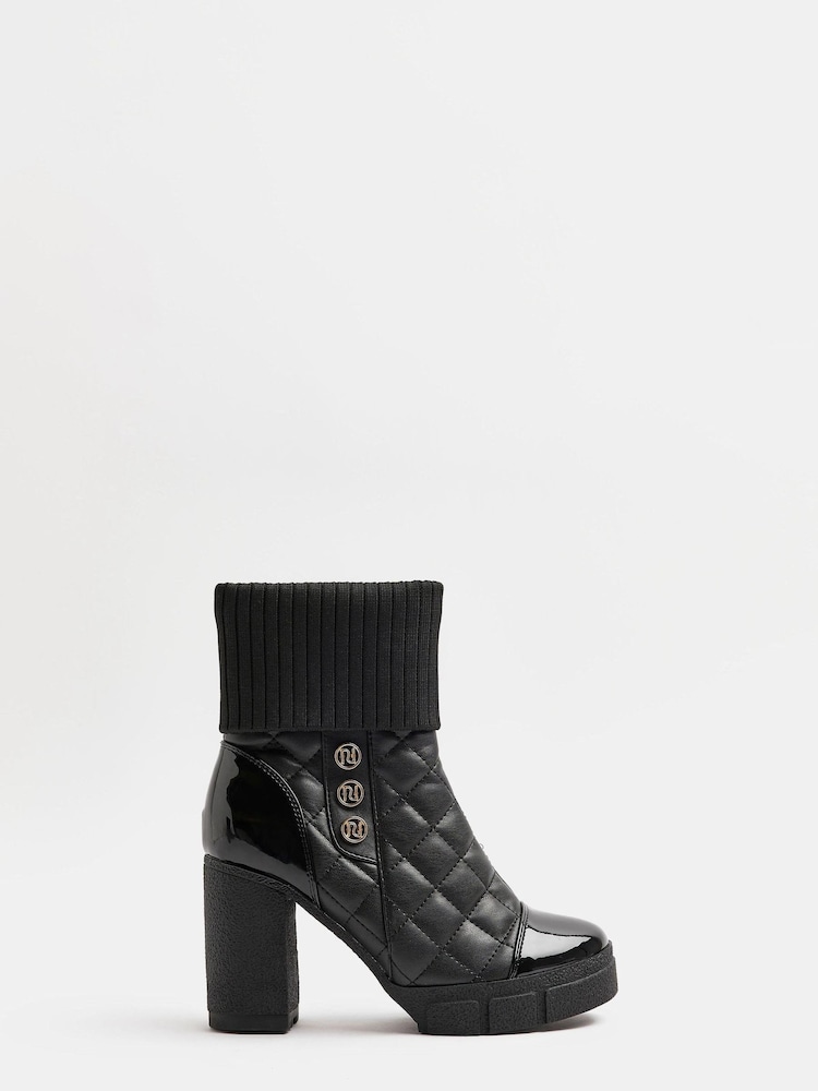 Czarny - River Island Black Ribbed Cuff Boots - Image 1 of 5