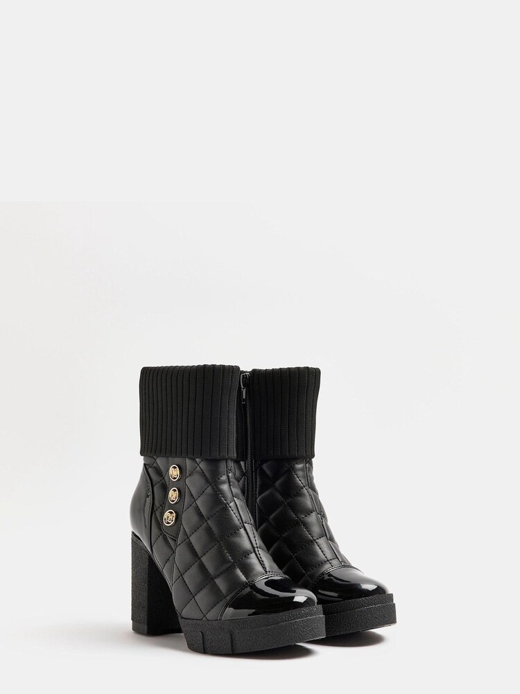 Czarny - River Island Black Ribbed Cuff Boots - Image 2 of 5