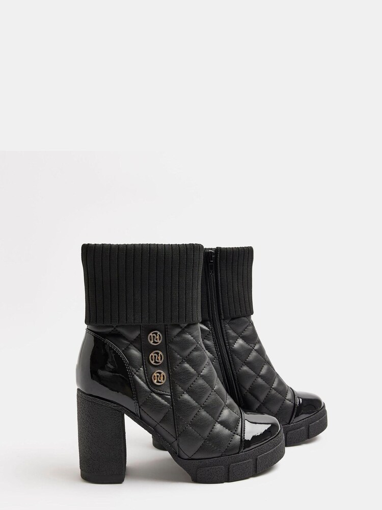 Czarny - River Island Black Ribbed Cuff Boots - Image 4 of 5