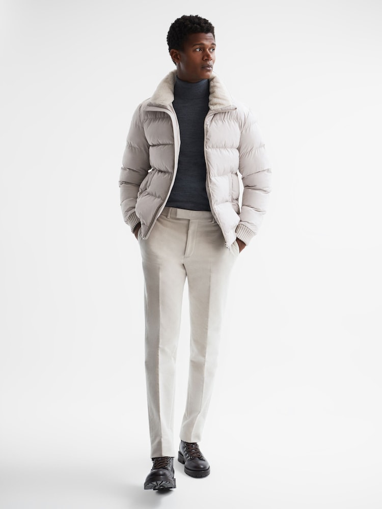 Reiss Stone Frost Faux Fur Trim Puffer Jacket - Image 3 of 6