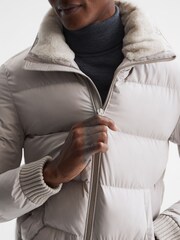 Reiss Stone Frost Faux Fur Trim Puffer Jacket - Image 4 of 6