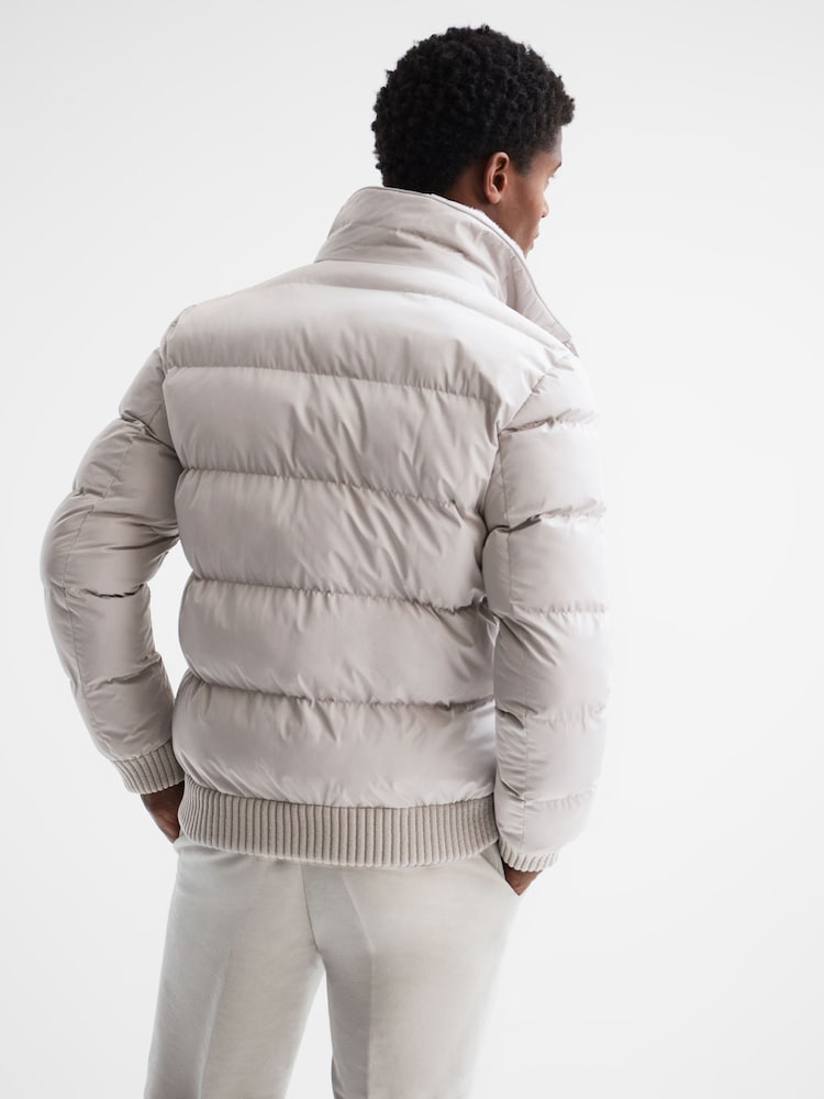 Reiss Stone Frost Faux Fur Trim Puffer Jacket - Image 5 of 6