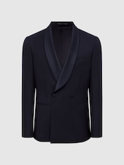Reiss Navy Expose Double Breasted Satin Shawl Blazer - Image 2 of 10