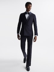 Reiss Navy Expose Double Breasted Satin Shawl Blazer - Image 3 of 10