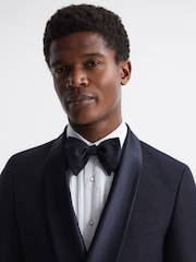 Reiss Navy Expose Double Breasted Satin Shawl Blazer - Image 8 of 10