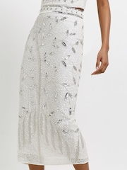 River Island White Sequin Midi Pencil Skirt - Image 1 of 4
