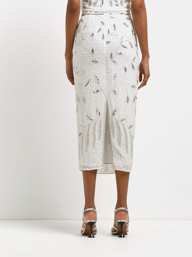 River Island White Sequin Midi Pencil Skirt - Image 2 of 4