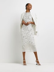 River Island White Sequin Midi Pencil Skirt - Image 3 of 4