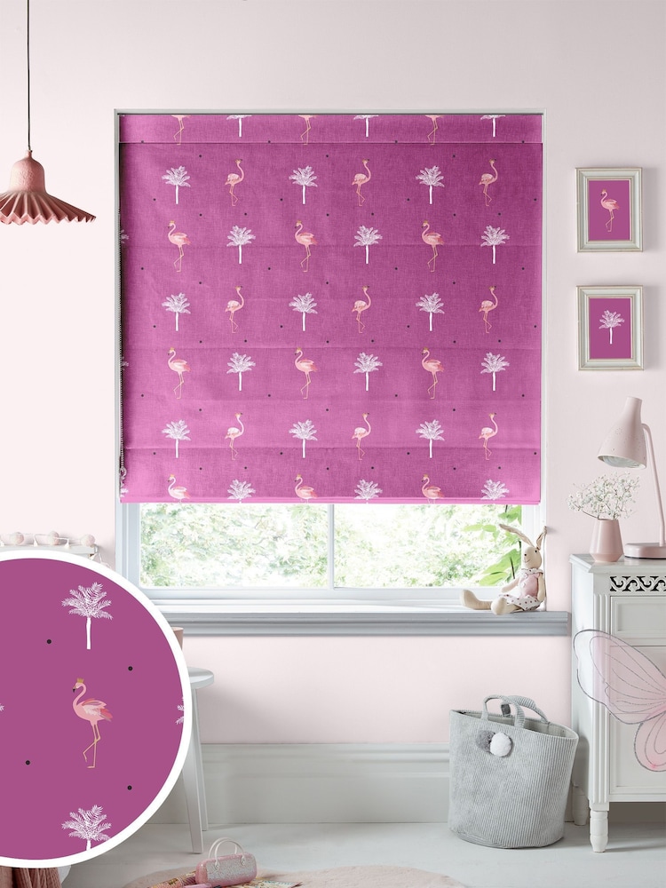 Sara Miller Pink Kids Flamingo Made To Measure Roman 100% Cotton Blind - Image 1 of 6