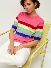 Pink Rainbow Printed Crew Neck Short Sleeve Knitted Top - Image 1 of 1