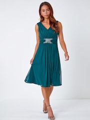 Roman Green Petite Embellished Waist Mesh Stretch Dress - Image 1 of 5
