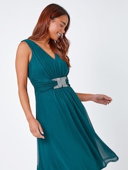 Roman Green Petite Embellished Waist Mesh Stretch Dress - Image 3 of 5