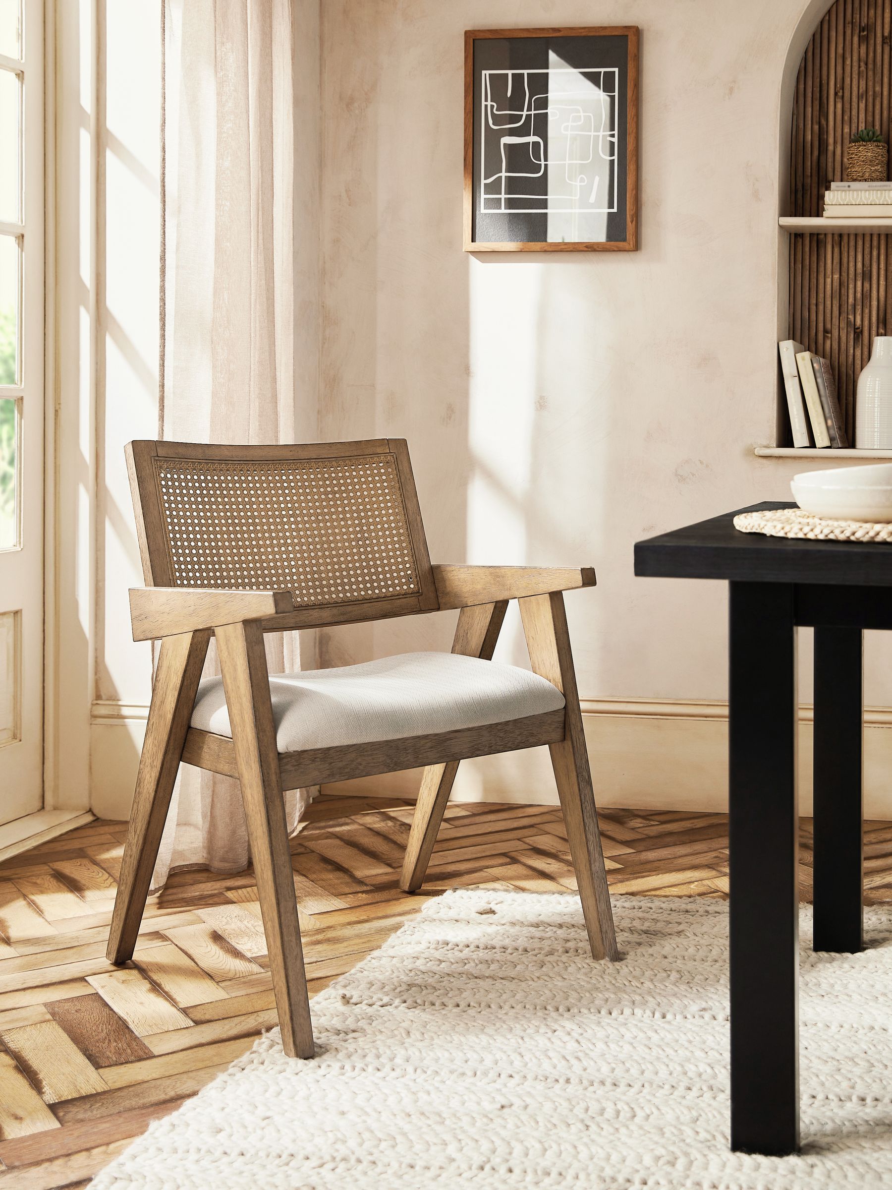Buy Contemporary Tweed Linen Bronx Wood Effect Abel Arm Dining
