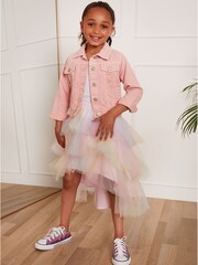 Chi Chi London Multi Younger Girls Rainbow Tiered Dip Hem Skirt - Image 1 of 4