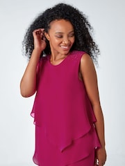 Roman Pink Petite Sparkle Detail Tiered Dress - Image 4 of 5