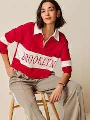 Red Graphic Polo Rugby Longsleeve Shirt - Image 1 of 6