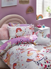 Lilac Purple Unicorn Print Duvet Cover and Pillowcase Set - Image 1 of 4