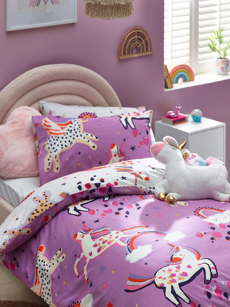 Lilac Purple Unicorn Print Duvet Cover and Pillowcase Set - Image 2 of 4