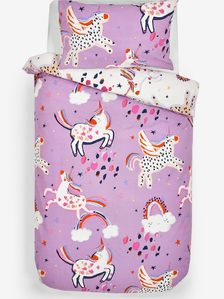 Lilac Purple Unicorn Print Duvet Cover and Pillowcase Set - Image 3 of 4