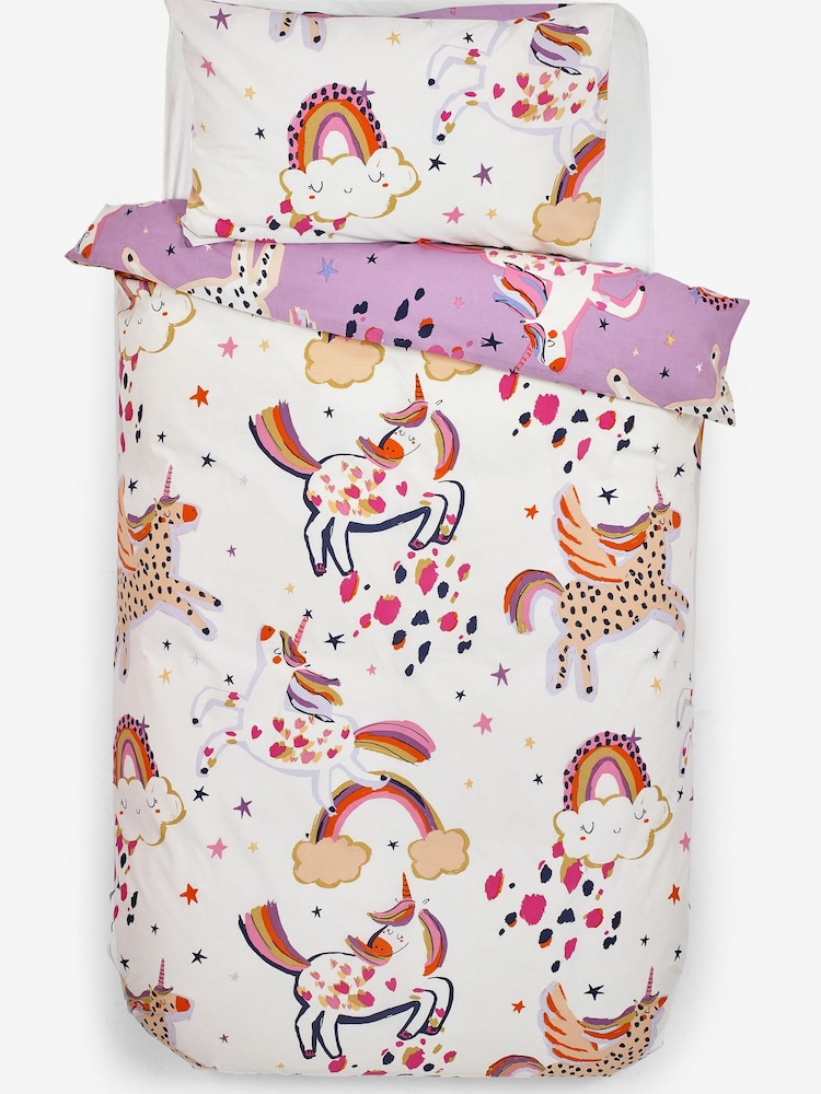 Lilac Purple Unicorn Print Duvet Cover and Pillowcase Set - Image 4 of 4