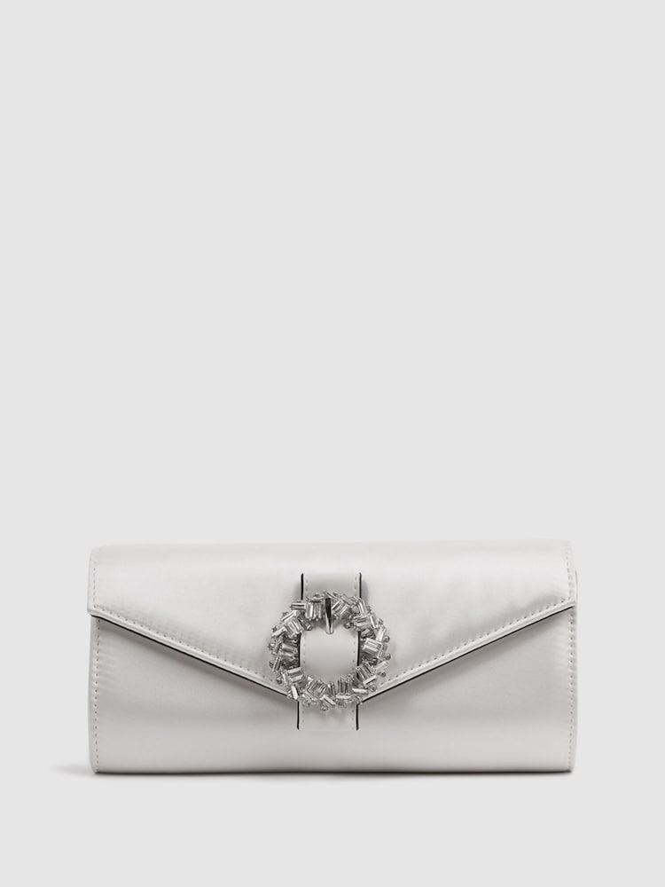 Off White - Клатч с пряжкой Атлас стразами Reiss Delphine - Изображение 1 из 6
