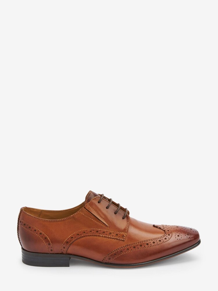 Tan Brown Leather Stretch Fit Brogues - Image 2 of 5