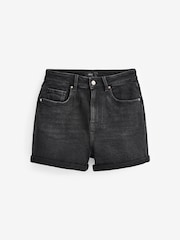 Model negru prespălat - Pantaloni scurți elastici cu Denim Mom Comfort - Image 1 of 5