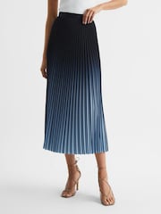 Reiss Bright Blue Marlie Ombre Pleated Midi Skirt - Image 1 of 6