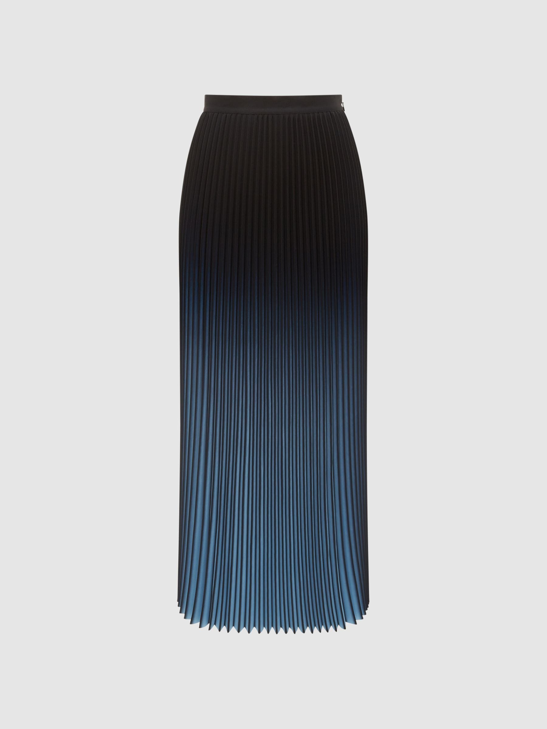Reiss Bright Blue Marlie Ombre Pleated Midi Skirt